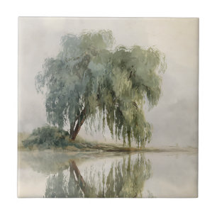 Lugn pilträd reflektion Naturkonst (10) Kakelplatta