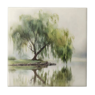 Lugn pilträd reflektion Naturkonst (12) Kakelplatta