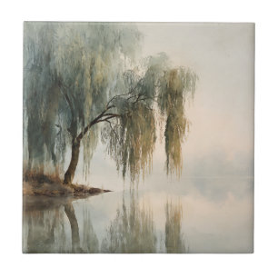 Lugn pilträd reflektion Naturkonst (13) Kakelplatta