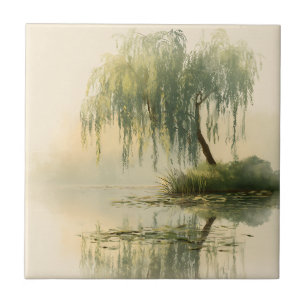 Lugn pilträd reflektion Naturkonst (1) Kakelplatta