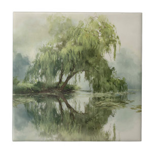 Lugn pilträd reflektion Naturkonst (5) Kakelplatta