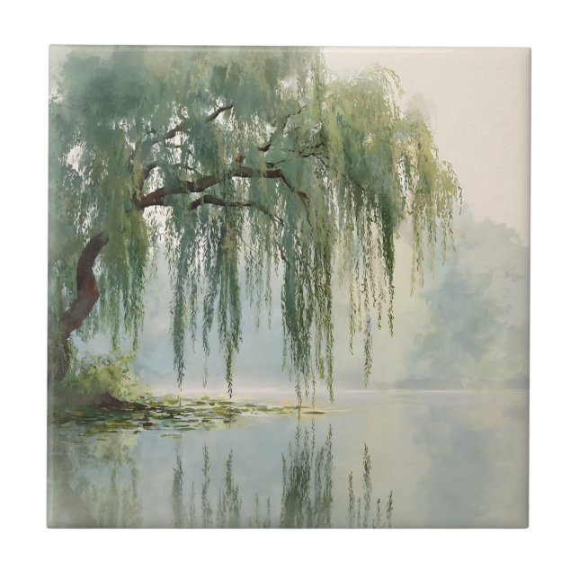 Lugn pilträd reflektion Naturkonst (9) Kakelplatta (Framsidan)