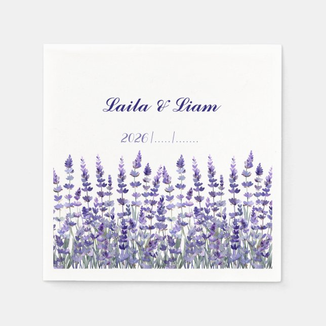 Lugn Provence Lavendel Blommig Bröllop Pappersservett (Framsidan)