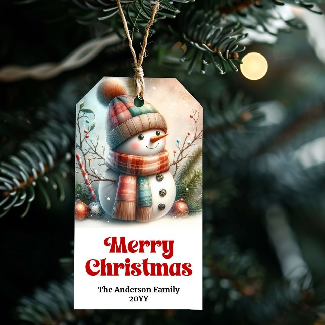 Lugn redigerbar presentetikett för barn jul snöman (Serene Editable Kids Gift Tag with Christmas Snowman Fun)