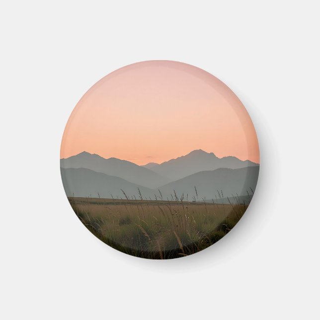 Lugn rosa solnedgång Berg Vild gräslandskap  Magnet (Framsidan)