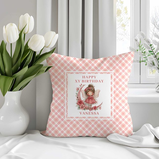 Lugn sagoprinsessa Rodnad Blommig Födelsedags Kudd Kudde (Serene Fairy Girl Blush Floral Birthday Pillow Accent

)