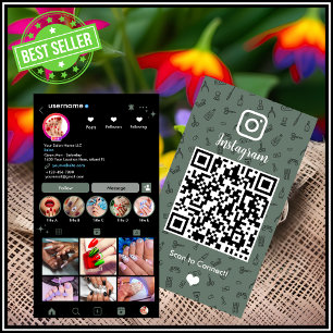 Lugn Salongsaffär för Grön Nagel Instagram QR Visitkort