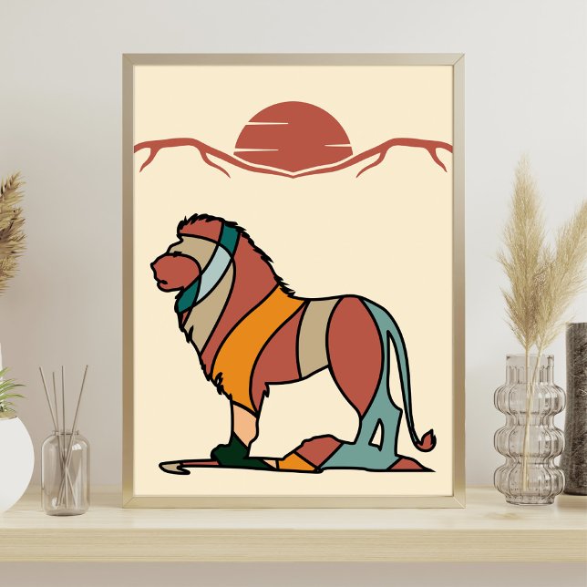 Lugn Savann Snäll Lejon Abstrakt Modern Konst Poster (Serene Savanna Kind Lion Abstract Modern Art Poster)