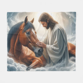 Lugn Scen av Medkänsla med Jesus och Häst Fleecefilt