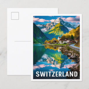 Lugn Schweiz Konst Vintage Resa Illustration Vykort