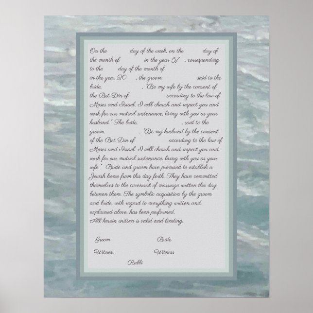 Lugn Seas Ketubah med kanadensisk reformtext Poster (Framsidan)