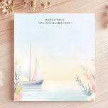 Lugn Segelbåt Akvarell Blommig Personlig Anteckningsblock<br><div class="desc">Denna eleganta personliga anteckningsbok har en fridfull segelbåt som glider över lugna vatten, inramad av ömtåliga akvarellblommor. De mjuka pastellfärgerna skapar en lugn och drömsk estetik, vilket gör den perfekt för de som älskar det nautiska, älskare av kustdekor eller de som uppskattar en avkopplande strandstämning. Anpassa texten högst upp för...</div>