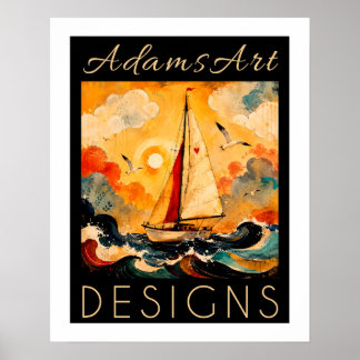 Lugn segelbåt till sjöss Impasto kustkonst Poster