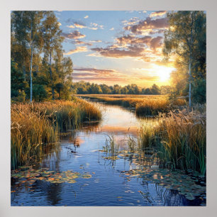 🌲 Lugn Skogssjö Landskapsnatur Reflektion Poster
