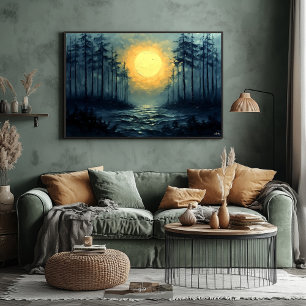 Lugn skogsväg upplyst av fullmåne poster