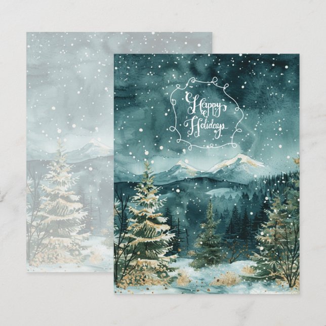 Lugn snöig bergslandschaft julkort (Fram/baksida)