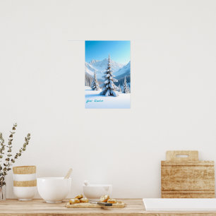 Lugn snöig bergslandskap & vintertall poster