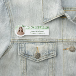 Lugn Soft Grönt Greenery Round ID Photo Namnbricka