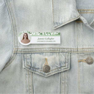 Lugn Soft Grönt Greenery Round ID Photo Namnbricka