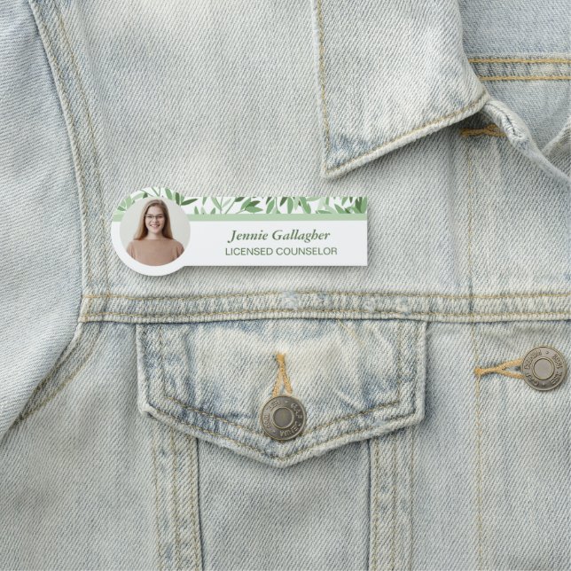 Lugn Soft Grönt Greenery Round ID Photo Namnbricka (På plats)