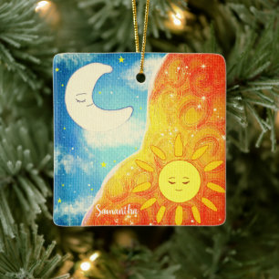 Lugn Sol och Måne Julgransprydnad Keramik