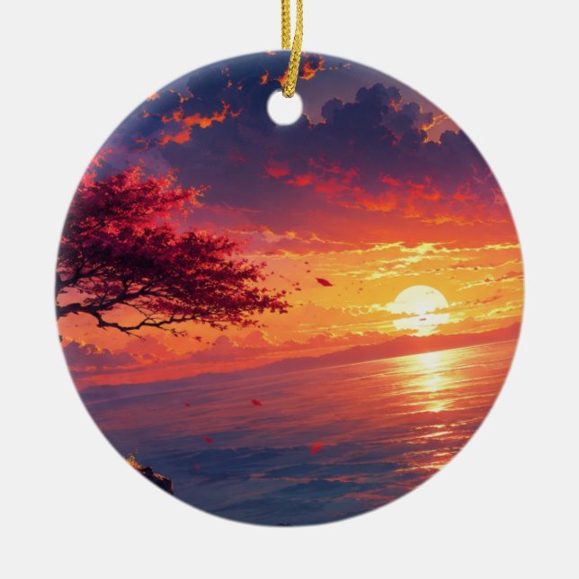 Lugn solnedgång Ocean Landskap Keramik Ornament |  (Framsidan)