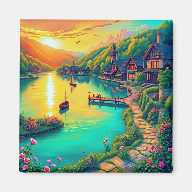 Lugn solnedgångsreflektion magnet (Framsidan)