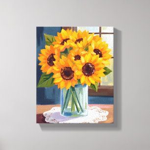 Lugn solrosor   Gul blomsterakvarell Canvastryck