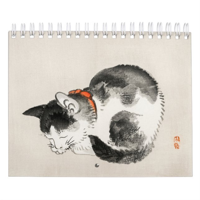 Lugn sömn: Sövande katt av Kōno Bairei Kalender (Omslag)