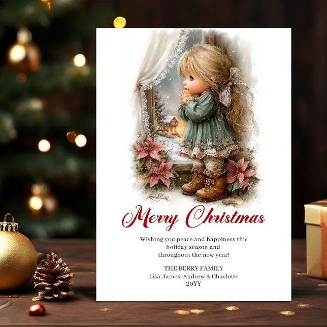 Lugn Söt Liten Flicka Vinterscen Julkort (Serene Cute Little Girl Winter Scene Greeting Card

)