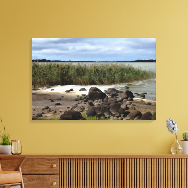Lugn strand vid Lake Bolac Canvastryck (Insitu (Vardagsrum))