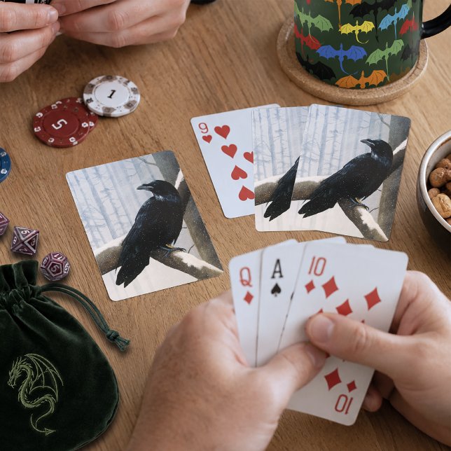 Lugn svart korp snö vinter skog casinokort (Skapare uppladdad)