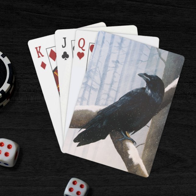 Lugn svart korp snö vinter skog casinokort (Skapare uppladdad)