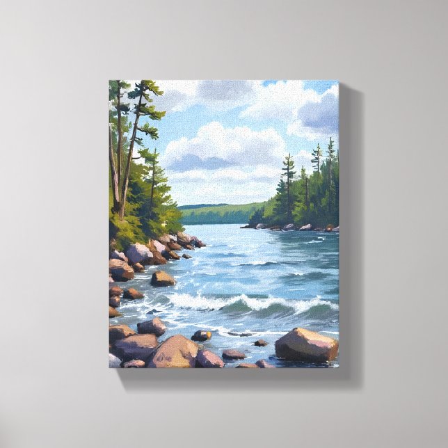 Lugn Tahoe sjöstrand akvarellmålning Canvastryck (Framsida)