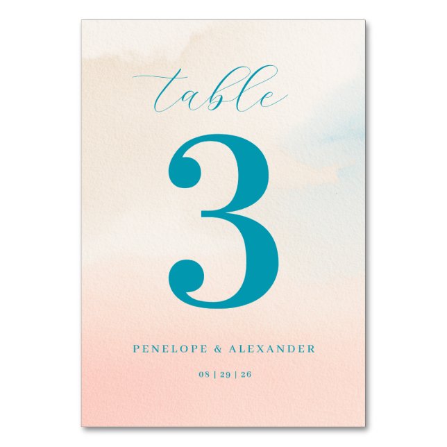 Lugn Teal Akvarell Nummer Bordsnummer (Framsidan)