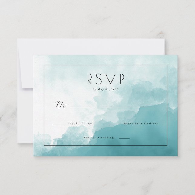Lugn Teal Akvarell RSVP OSA Kort (Framsida)