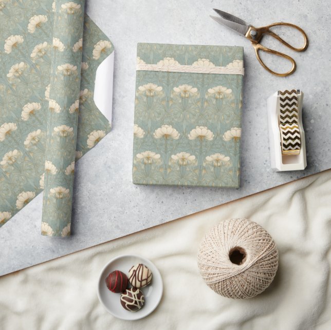 Lugn Teal Blommotiv Presentpapper (Hantverk)
