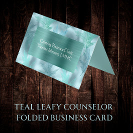 Lugn Teal Leafy Psychotherapist Counselor Foled Visitkort