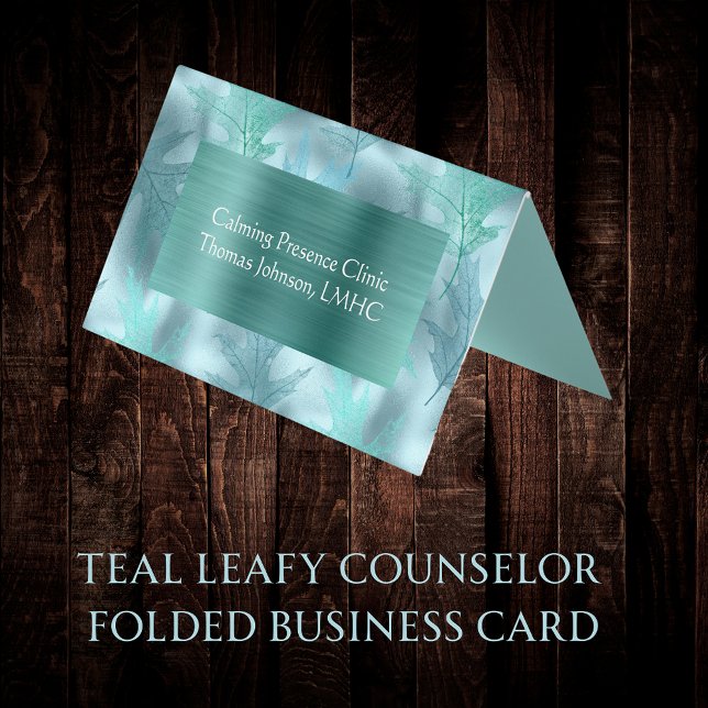 Lugn Teal Leafy Psychotherapist Counselor Foled Visitkort (Skapare uppladdad)