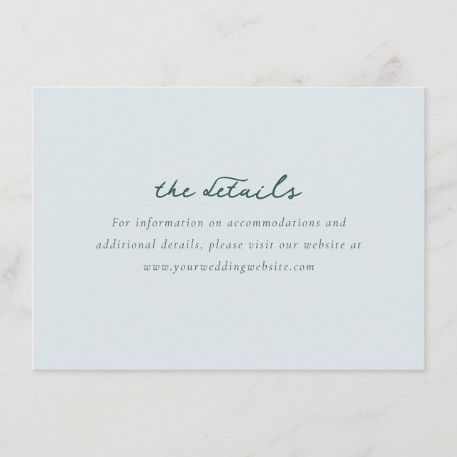 Lugn Teal Minimalistisk Bröllopsdetaljkort Tilläggskort (Framsida)