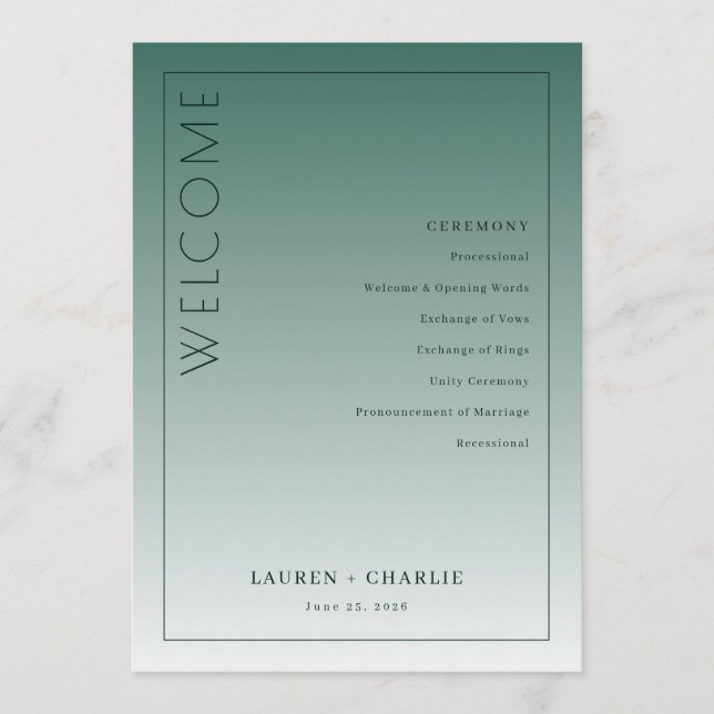 Lugn Teal Mint Ceremoni Schema Program (Framsida)