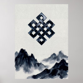 Lugn Traditionell Tuschmarkering Berg Oändlig Knut Poster