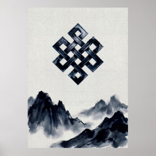Lugn Traditionell Tuschmarkering Berg Oändlig Knut Poster