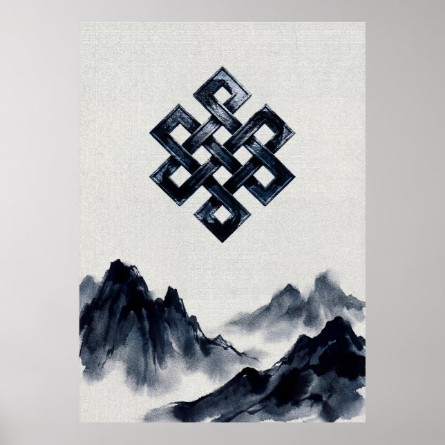 Lugn Traditionell Tuschmarkering Berg Oändlig Knut Poster (Framsidan)