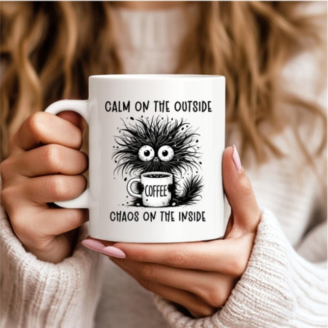 Lugn Utanpå Kaos Inuti Rolig Katt Kaffemugg (Skapare uppladdad)