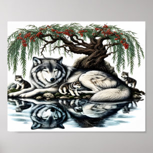 Lugn Vargfamiljoas i Idyllisk Natur10x8 Poster