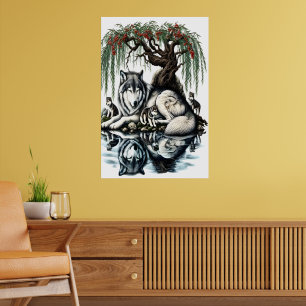 Lugn vargfamiljoas i idyllisk natur poster
