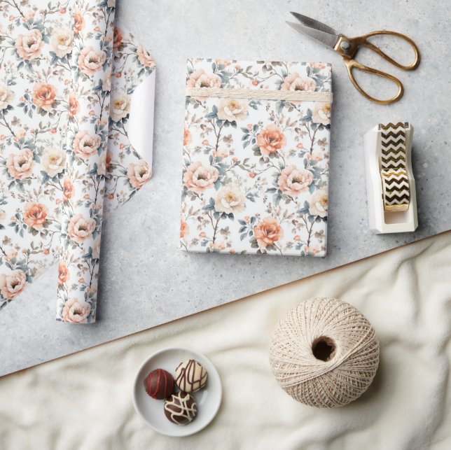 Lugn vattenfärg blommor med persikoton presentpapper (Hantverk)