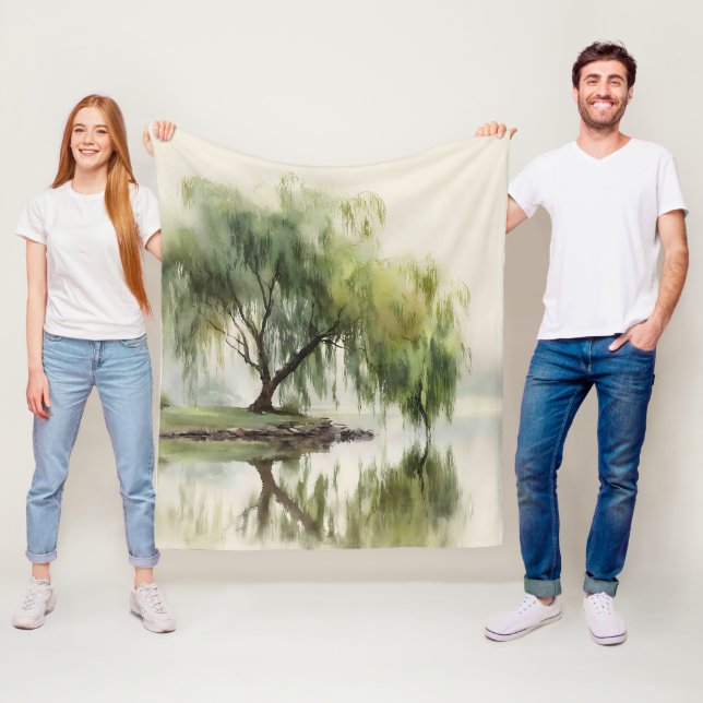 Lugn videpilsträd reflektion natur konst (12) fleecefilt (På plats)