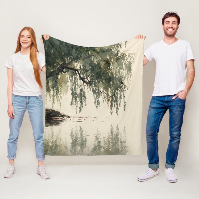 Lugn videpilsträd reflektion Naturkonst (11) Fleecefilt (På plats)